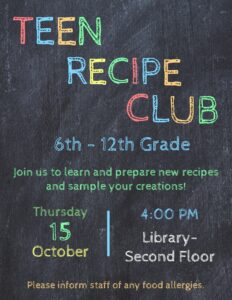 Teen Recipe Club @ Main Library - 2nd Floor